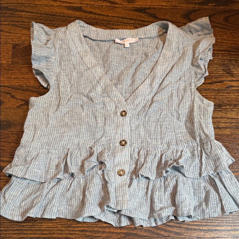 Olivaceous Blue and White Pinstripe Top